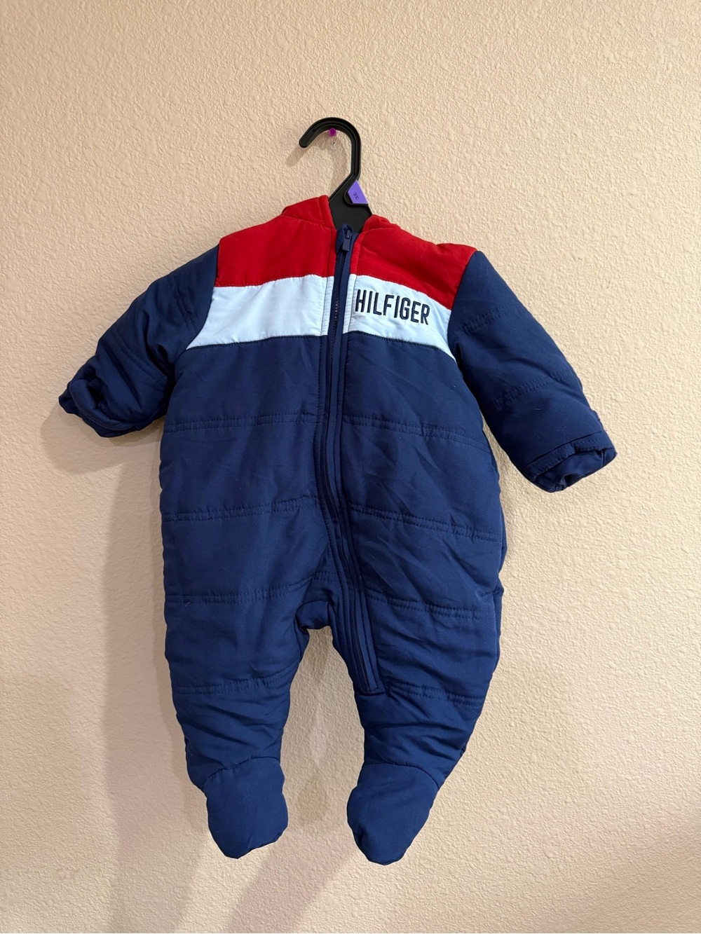 Tommy Hilfiger Navy, Red & White Quilted Baby One-Piece-3/6 Months